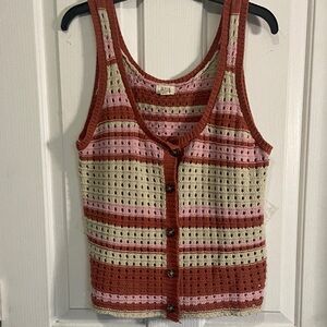 a.n.a Pink and Cream Striped Knit Blouse